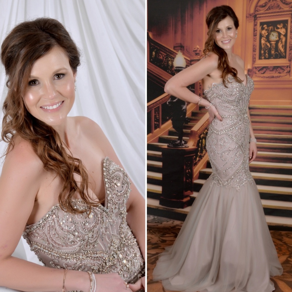 Jovani 37185 strapless taupe beaded gown 10 PRICE FIRM
